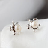 925 Silver Turtle Lady Earrings Pearl Inlay Jewelry