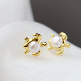 925 Silver Turtle Lady Earrings Pearl Inlay Jewelry