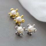 925 Silver Turtle Lady Earrings Pearl Inlay Jewelry