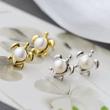 925 Silver Turtle Lady Earrings Pearl Inlay Jewelry