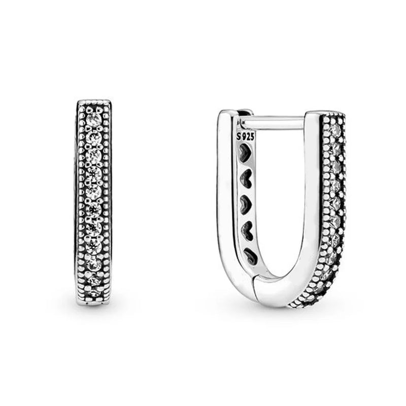 925 Sterling Silver U-shaped Hoop Earrings Women Gift DIY Jewelry