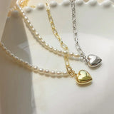 925 Silver Pearl Heart Pendant Necklace For Women Wedding