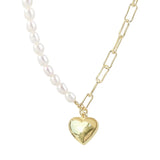 925 Silver Pearl Heart Pendant Necklace For Women Wedding