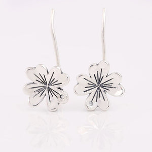 925 Silver 4-Leaf Clovers Stud Earrings Women's Gift DIY Jewelry