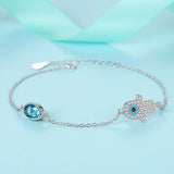 925 Silver Lucky Hand Eye CZ Friendship Bracelet for Women