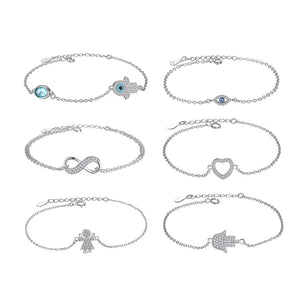 925 Silver Lucky Hand Eye CZ Friendship Bracelet for Women