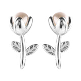 925 Silver Mini Tulip Flower Stud Earrings Simulated Pearl Earings