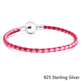 925 Silver Mixed Pink Double-Leather Charm Bracelet DIY Women Jewelry