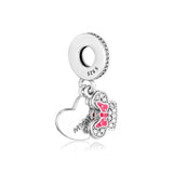 925 Sterling Silver Mom Heart Dangle Charms Beads for DIY Jewelry Making