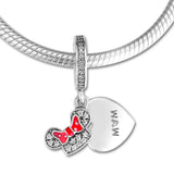 925 Sterling Silver Mom Heart Dangle Charms Beads for DIY Jewelry Making