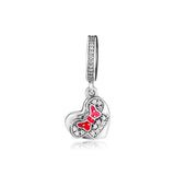 925 Sterling Silver Mom Heart Dangle Charms Beads for DIY Jewelry Making
