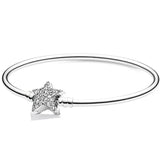 925 Sterling Silver Asymmetric Star Clasp Snake Chain Bracelet Bangle