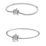 925 Sterling Silver Asymmetric Star Clasp Snake Chain Bracelet Bangle