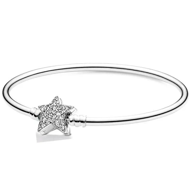925 Sterling Silver Star Clasp Snake Chain Bracelet Bangle