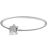 925 Sterling Silver Asymmetric Star Clasp Snake Chain Bracelet Bangle