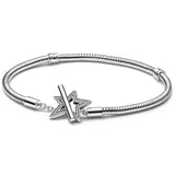 925 Silver Star T-bar Snake Chain Bracelet Bangle