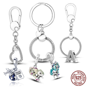 925 Sterling Silver Bag Charm Holder Key Ring Set for Women