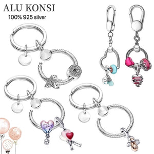 925 Silver Bag Charm Holder Key Ring Set for Pan Charms