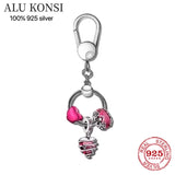 925 Silver Bag Charm Holder Key Ring Set for Pan Charms