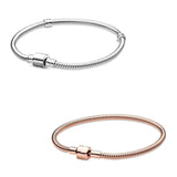925 Sterling Silver Snake Chain Bracelet Bangle with Barrel Clasp