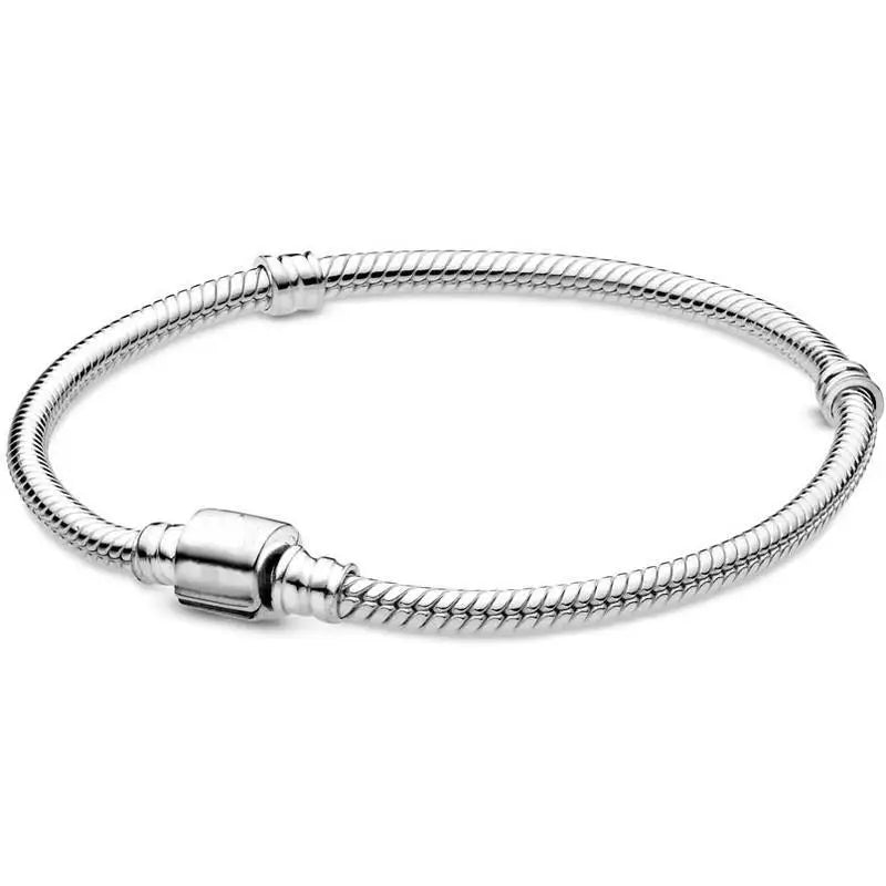 925 Sterling Silver Snake Chain Bracelet Bangle with Barrel Clasp