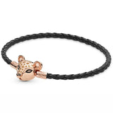 925 Silver Leather Bracelet Lioness Clasp Bangle