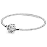 925 Silver Snowflake Crystal Mesh Bracelet Bangle for Bead Charm DIY