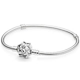 925 Silver Snowflake Crystal Mesh Bracelet Bangle for Bead Charm DIY