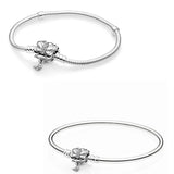 925 Sterling Silver Butterfly Clasp Snake Chain Bracelet Bangle
