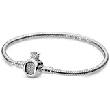 925 Sterling Silver Crown O Crystal Clasp Bracelet Bangle