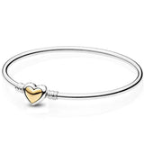 925 Silver Golden Heart Clasp Snake Chain Bracelet
