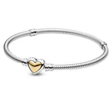 925 Silver Golden Heart Clasp Snake Chain Bracelet