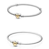925 Silver Golden Heart Clasp Snake Chain Bracelet