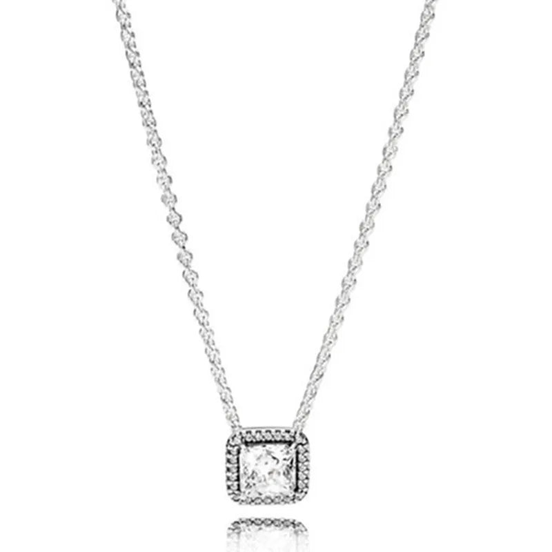 925 Silver Square-cut Crystal Necklace For Women