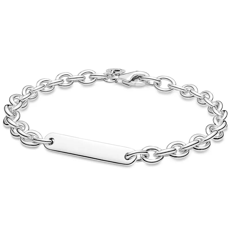 925 Sterling Silver Engraved Bar Link Bracelet Bangle