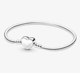 Heart Clasp Snake Chain Bracelet Bangle - 925 Silver