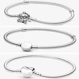 Heart Clasp Snake Chain Bracelet Bangle - 925 Silver