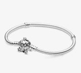 Heart Clasp Snake Chain Bracelet Bangle - 925 Silver