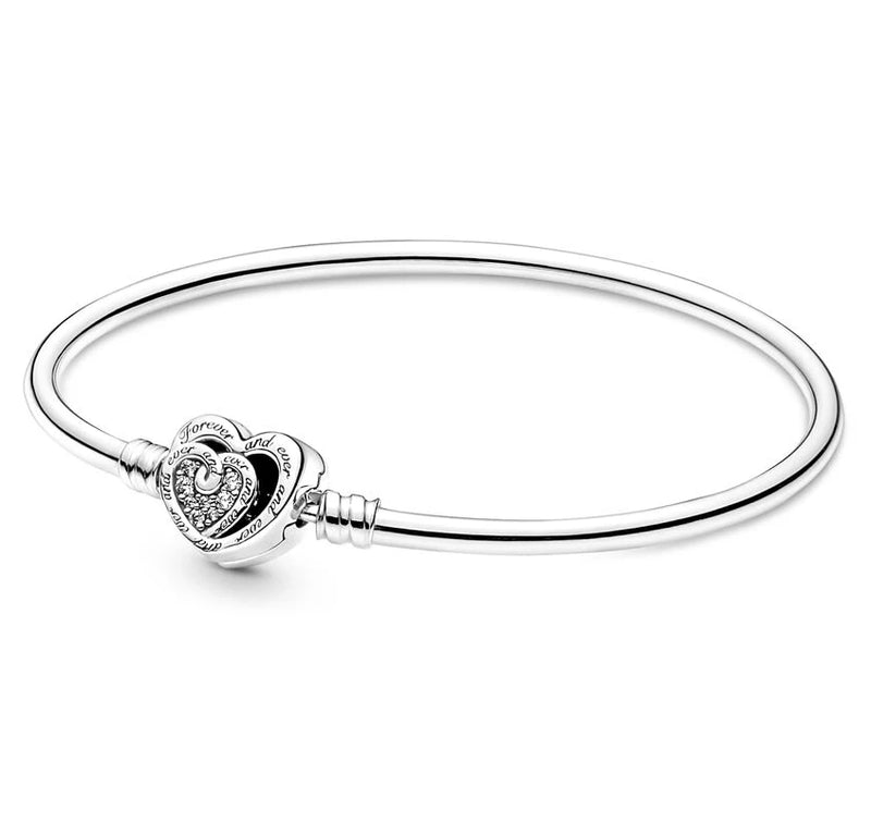925 Silver Infinite Hearts Clasp Bracelet Bangle