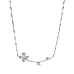 925 Silver 4-petal Flower Sliding Necklace Women Bead Charm DIY Jewelry