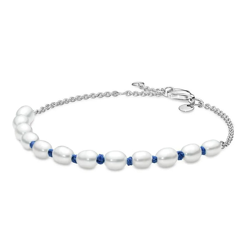 925 Sterling Silver Freshwater Pearl Cord Bracelet Bangle for Bead Charm Diy