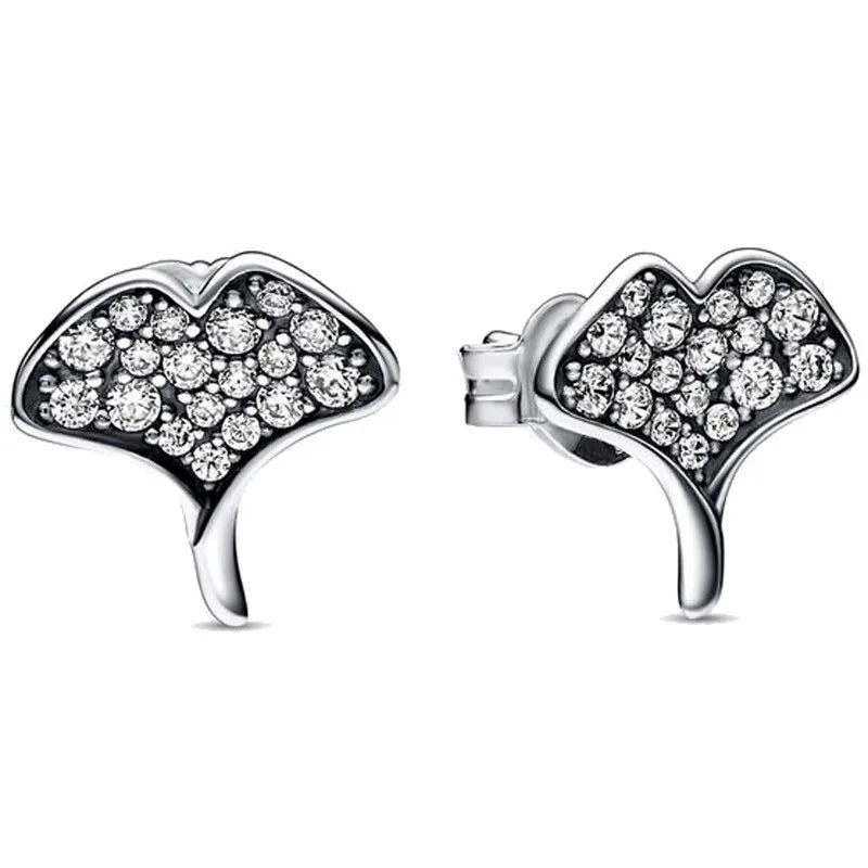 925 Silver Gingko Leaf Zirconia Stud Earring