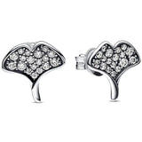 925 Silver Gingko Leaf Zirconia Stud Earring