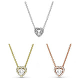 925 Silver Elevated Heart Crystal Necklace Charm DIY Jewelry