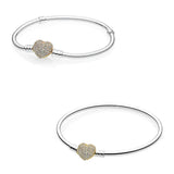 925 Silver Heart Clasp Crystal Bracelet Bangle for Charm DIY Jewelry