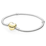925 Silver Love Heart Clasp Snake Chain Bracelet Bangle