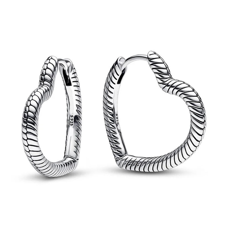 925 Silver Heart Charm Hoop Earrings Women