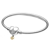 925 Silver Heart Crystal Charm Bracelet Bangle