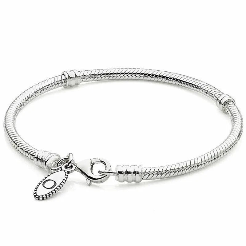 925 Sterling Silver Snake Chain Basic Bracelet Bangle for Bead Charm DIY Jewelry