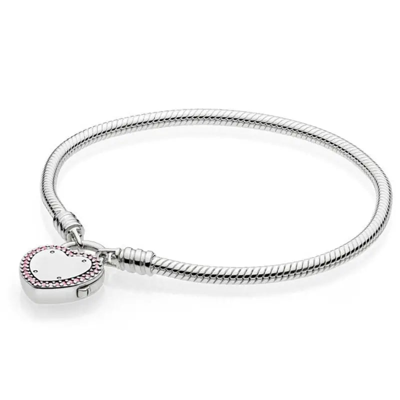 925 Sterling Silver Lock Your Promise Snake Chain Bracelet Bangle